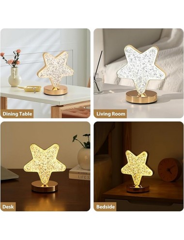 Lámpara De Mesa Recargable Estrella Tactil Luz Calida Mixta