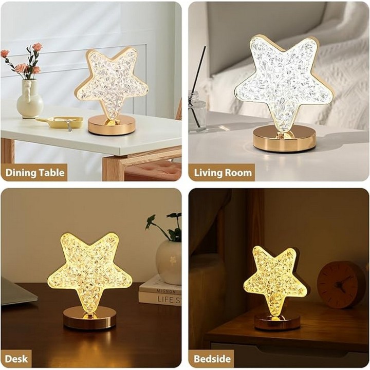Lámpara De Mesa Recargable Estrella Tactil Luz Calida Mixta