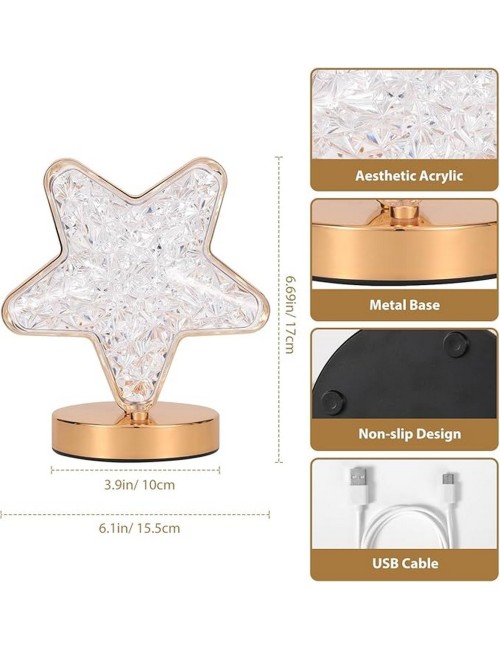 Lámpara De Mesa Recargable Estrella Tactil Luz Calida Mixta
