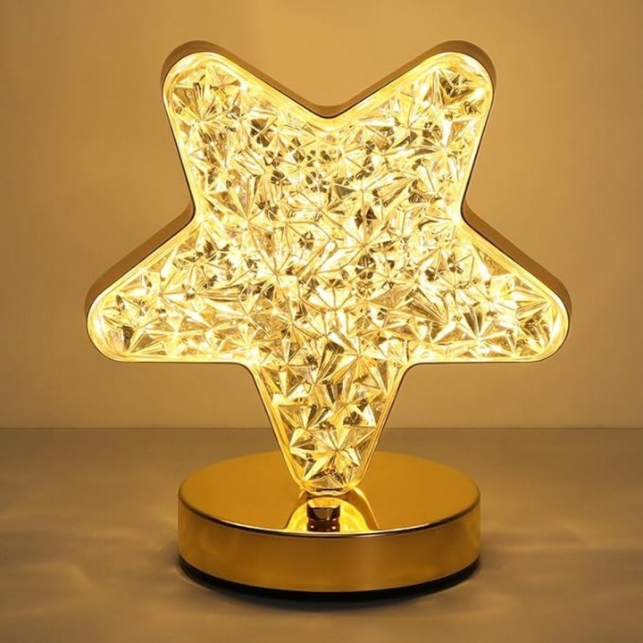Lámpara De Mesa Recargable Estrella Tactil Luz Calida Mixta