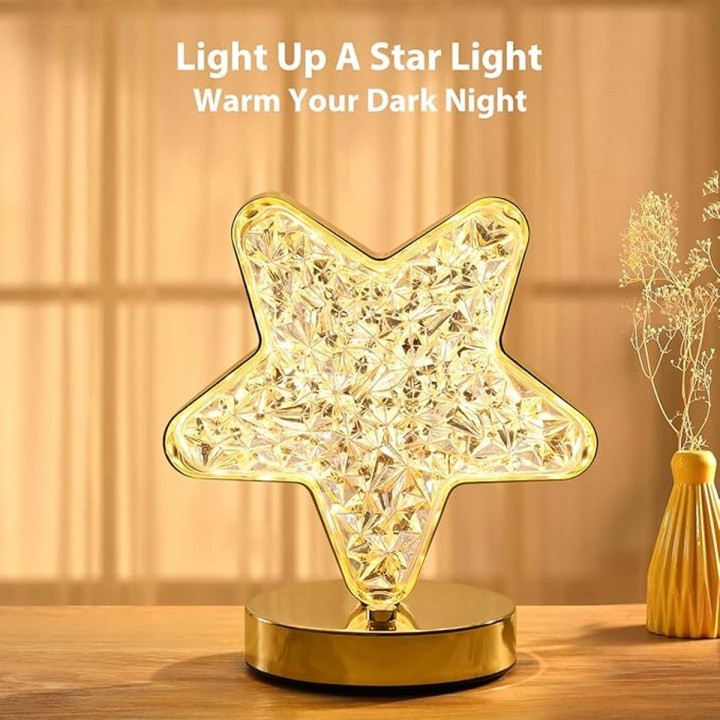 Lámpara De Mesa Recargable Estrella Tactil Luz Calida Mixta