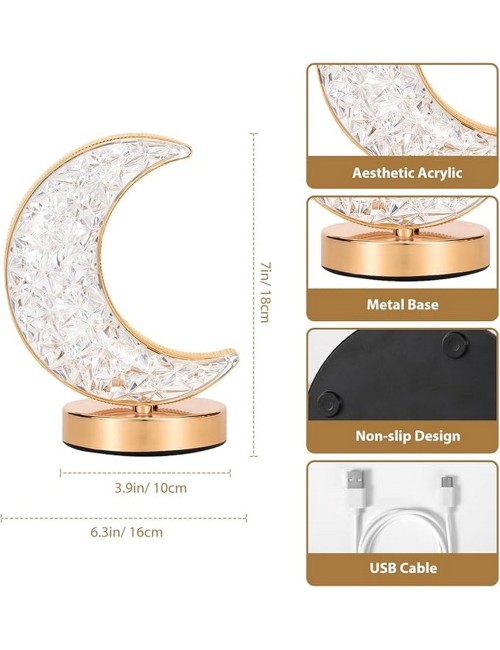 Lámpara De Mesa Recargable Luna 3d Tactil Luz Calida Mixta