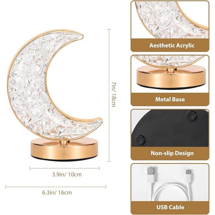 Lámpara De Mesa Recargable Luna 3d Tactil Luz Calida Mixta