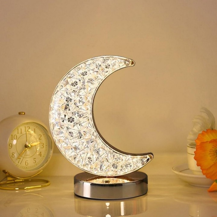 Lámpara De Mesa Recargable Luna 3d Tactil Luz Calida Mixta