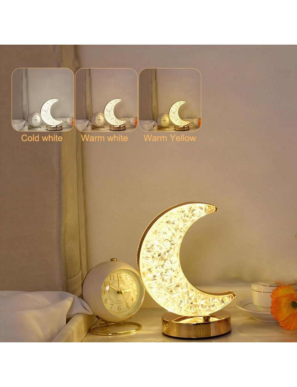 Lámpara De Mesa Recargable Luna 3d Tactil Luz Calida Mixta
