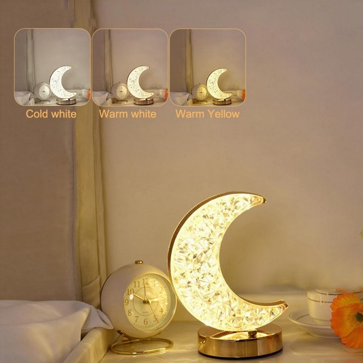 Lámpara De Mesa Recargable Luna 3d Tactil Luz Calida Mixta