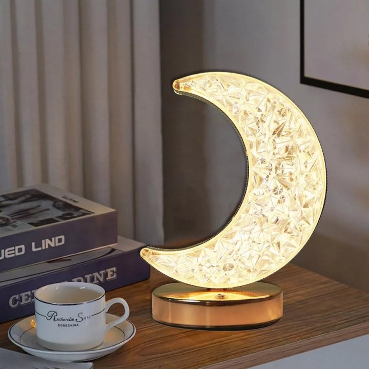 Lámpara De Mesa Recargable Luna 3d Tactil Luz Calida Mixta