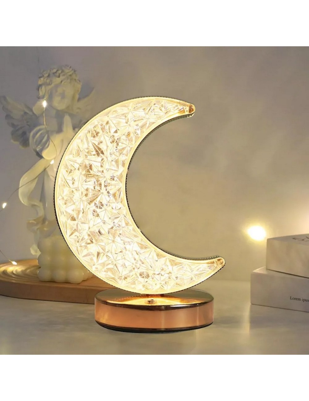 Lámpara De Mesa Recargable Luna 3d Tactil Luz Calida Mixta