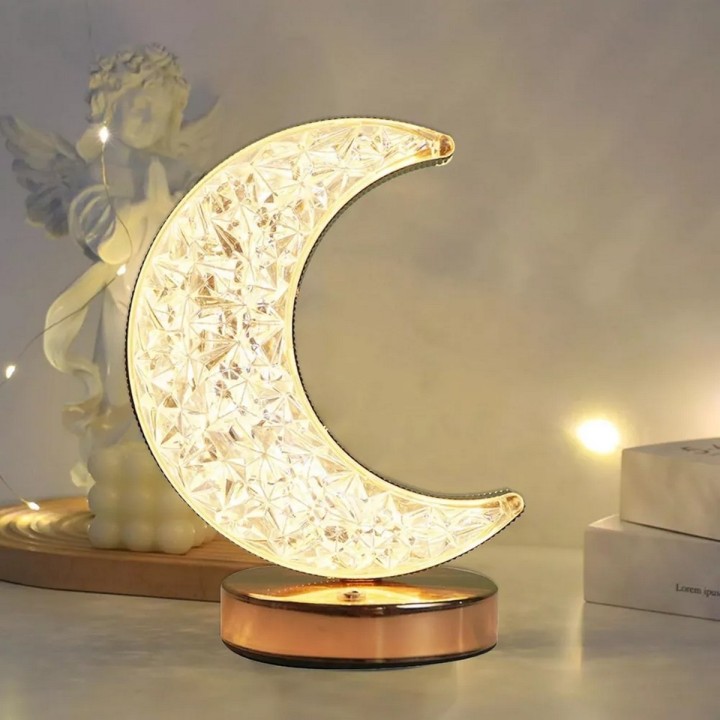 Lámpara De Mesa Recargable Luna 3d Tactil Luz Calida Mixta