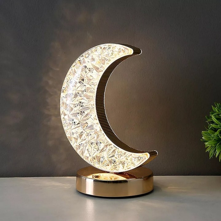 Lámpara De Mesa Recargable Luna 3d Tactil Luz Calida Mixta