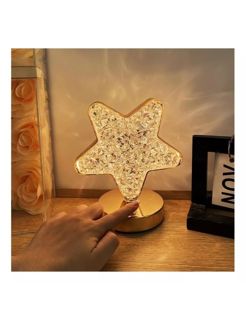 Lámpara De Mesa Recargable Estrella Tactil Luz Calida Mixta