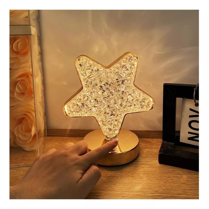 Lámpara De Mesa Recargable Estrella Tactil Luz Calida Mixta