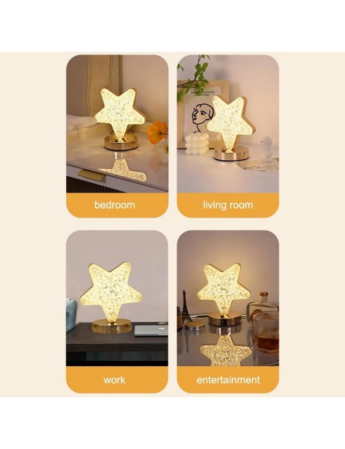 Lámpara De Mesa Recargable Estrella Tactil Luz Calida Mixta