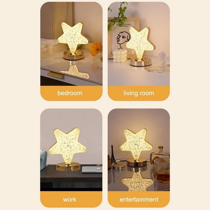 Lámpara De Mesa Recargable Estrella Tactil Luz Calida Mixta