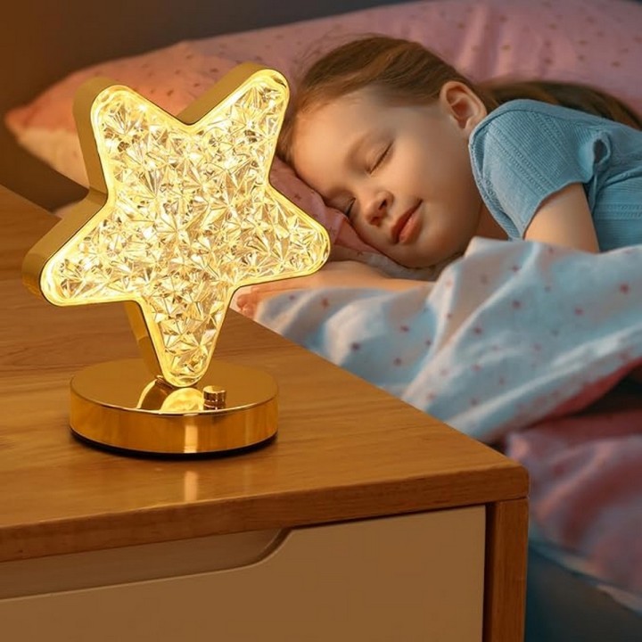 Lámpara De Mesa Recargable Estrella Tactil Luz Calida Mixta