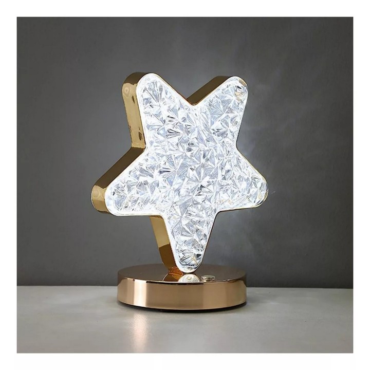 Lámpara De Mesa Recargable Estrella Tactil Luz Calida Mixta