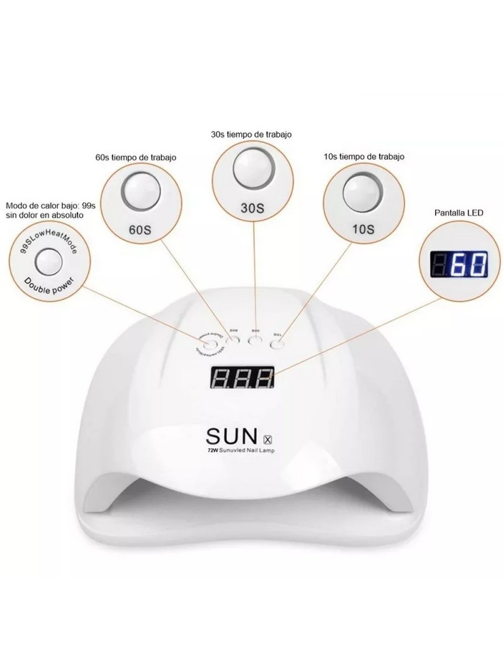 Lampara Led-uv De Uñas Gel Profesional Secado Rapido 48 Wats