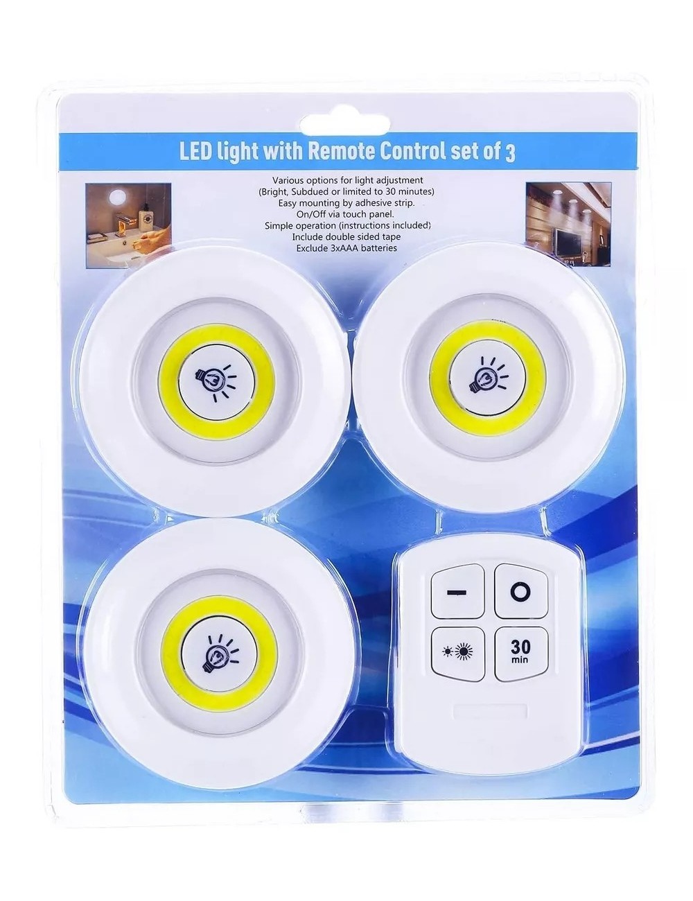 Juego Bombilla X3 Luces Led Inalámbrica Con Control De Mando
