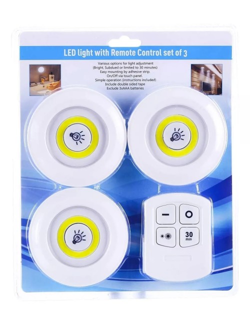 Juego Bombilla X3 Luces Led Inalámbrica Con Control De Mando