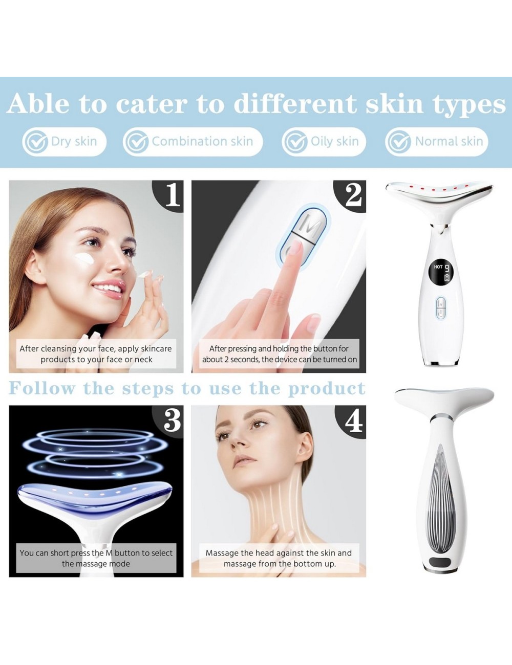 Masajeador Facial Y Cuello Portatil Recargable Beauty Face
