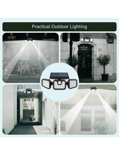 Lampara Led Solar 3 Cabezales Con Sensor De Movimiento