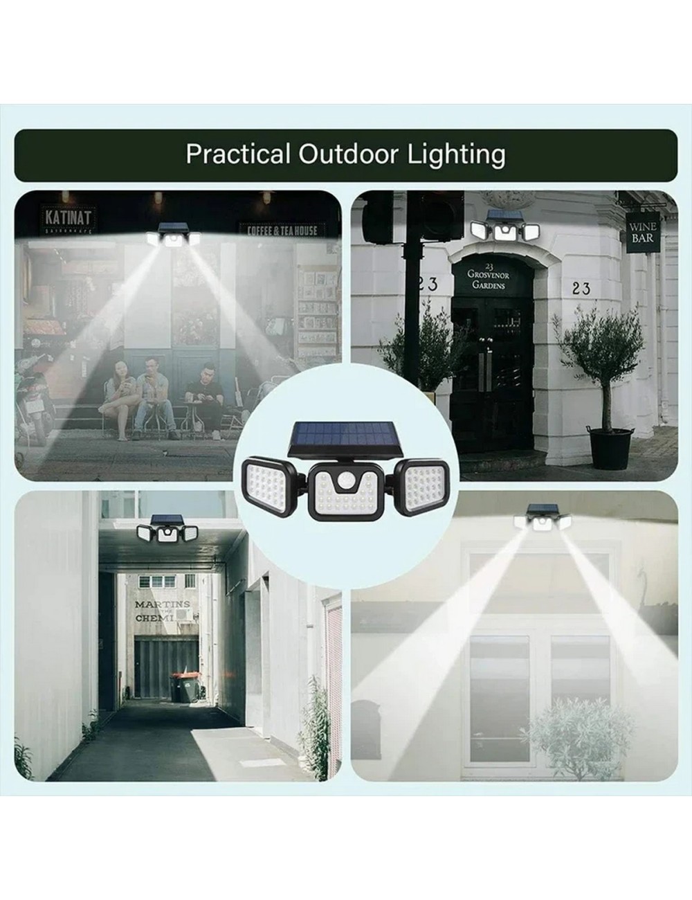 Lampara Led Solar 3 Cabezales Con Sensor De Movimiento