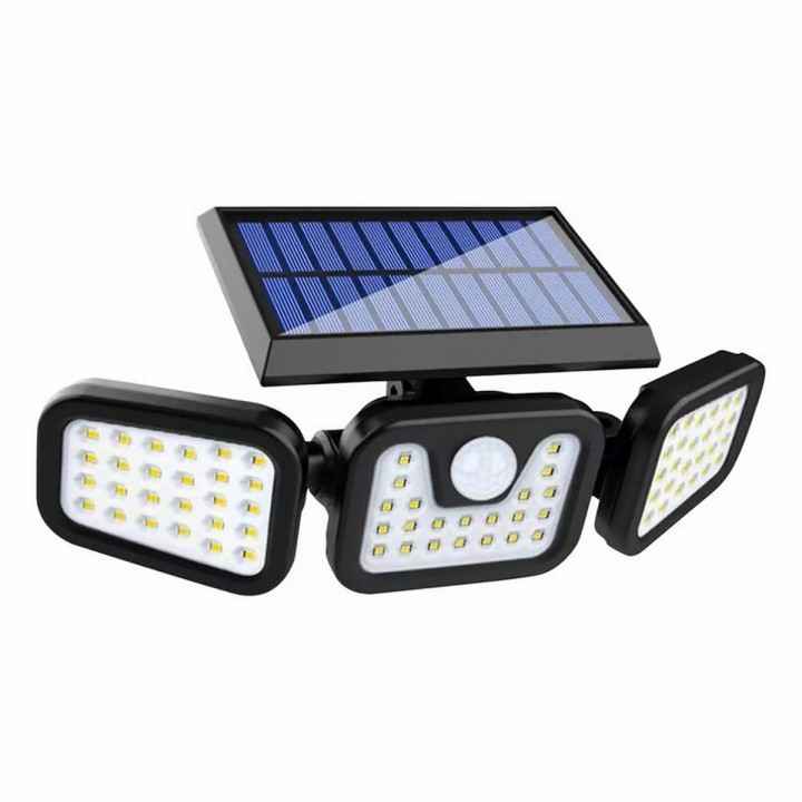 Lampara Led Solar 3 Cabezales Con Sensor De Movimiento