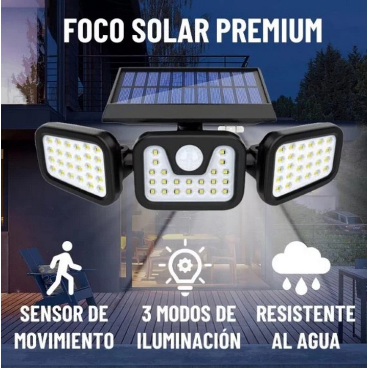 Lampara Led Solar 3 Cabezales Con Sensor De Movimiento