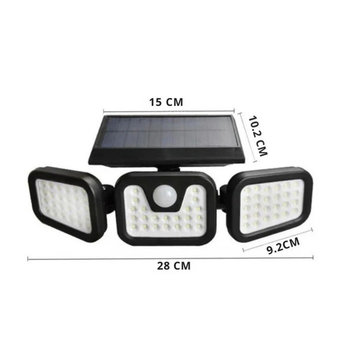 Lampara Led Solar 3 Cabezales Con Sensor De Movimiento