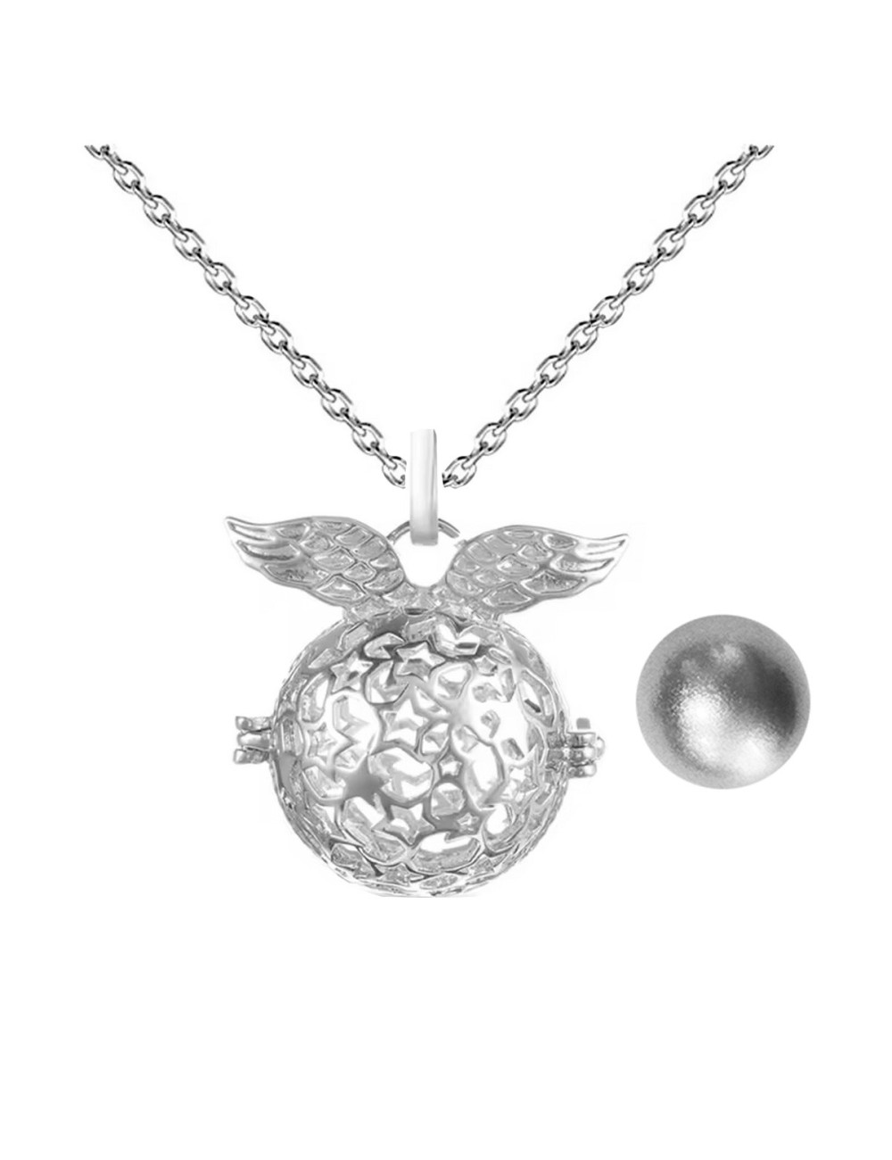 Collar Llamador De Angel Alas Estrellas Cascabel + Estuche