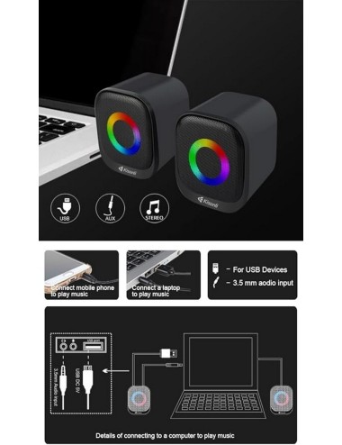 Parlante Para Pc Multimedia Luces Rgb Kisonli Usb Auxiliar