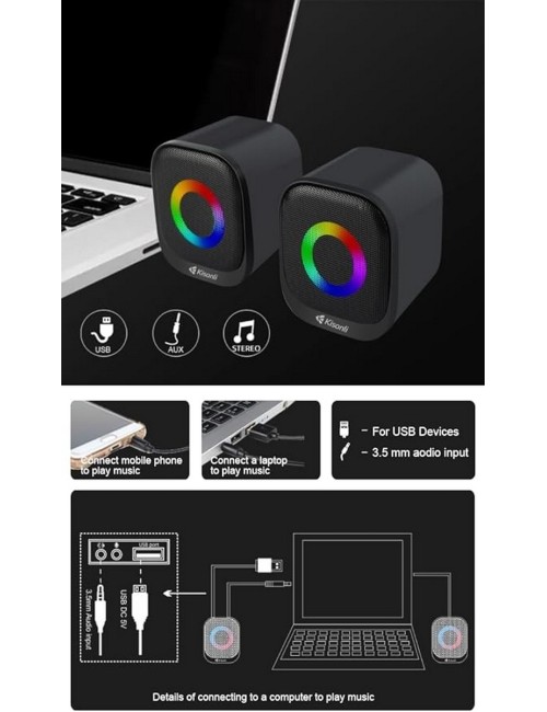 Parlante Para Pc Multimedia Luces Rgb Kisonli Usb Auxiliar