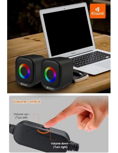 Parlante Para Pc Multimedia Luces Rgb Kisonli Usb Auxiliar