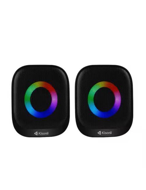 Parlante Para Pc Multimedia Luces Rgb Kisonli Usb Auxiliar