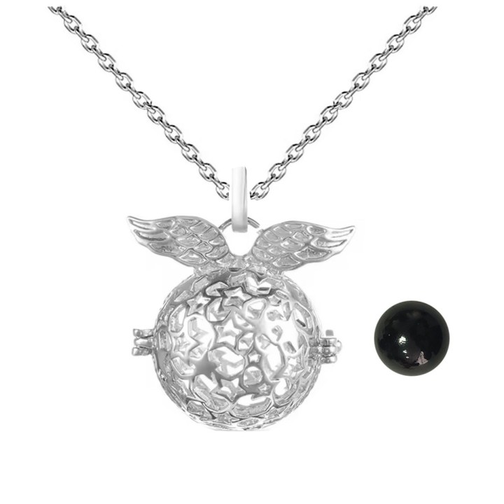 Collar Llamador De Angel Alas Estrellas Cascabel + Estuche