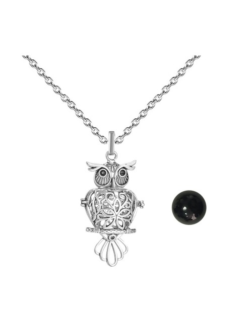 Collar Llamador De Angel Buho Sabiduria Cascabel + Estuche