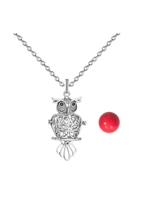Collar Llamador De Angel Buho Sabiduria Cascabel + Estuche