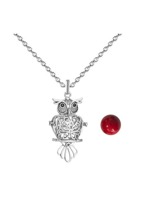Collar Llamador De Angel Buho Sabiduria Cascabel + Estuche
