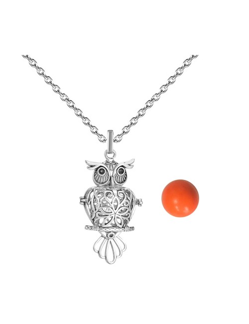 Collar Llamador De Angel Buho Sabiduria Cascabel + Estuche