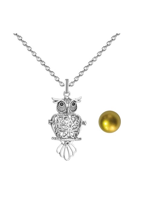 Collar Llamador De Angel Buho Sabiduria Cascabel + Estuche