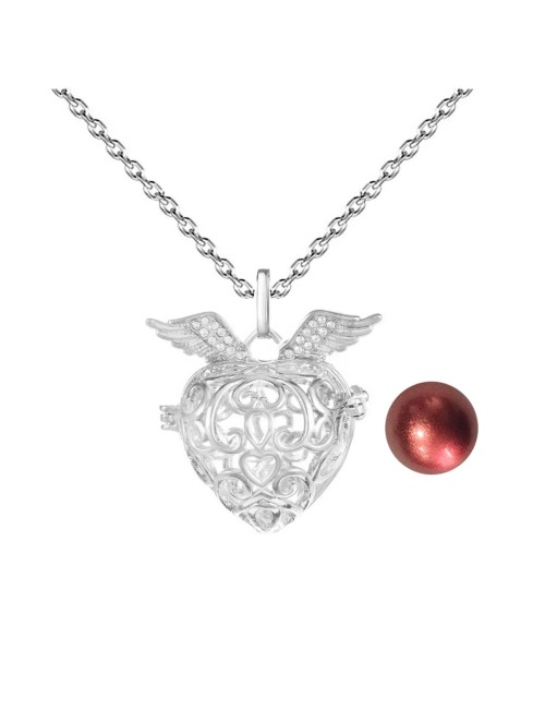 Collar Llamador De Angel Corazon Tribal Cascabel + Estuche