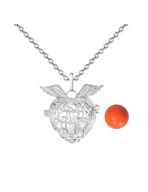 Collar Llamador De Angel Corazon Tribal Cascabel + Estuche