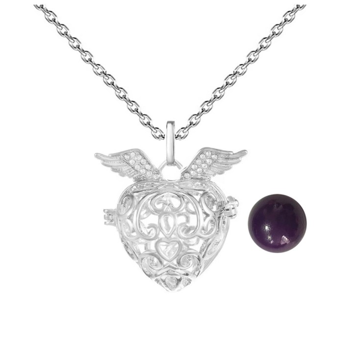 Collar Llamador De Angel Corazon Tribal Cascabel + Estuche