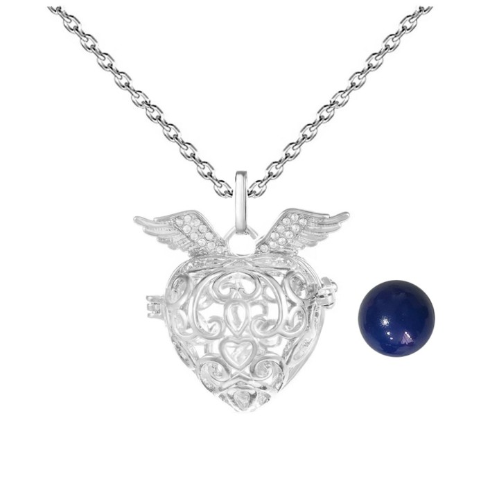 Collar Llamador De Angel Corazon Tribal Cascabel + Estuche