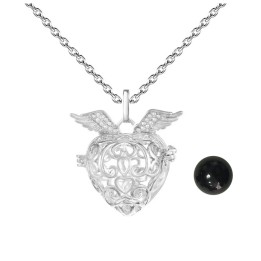 Collar Llamador De Angel Corazon Tribal Cascabel + Estuche