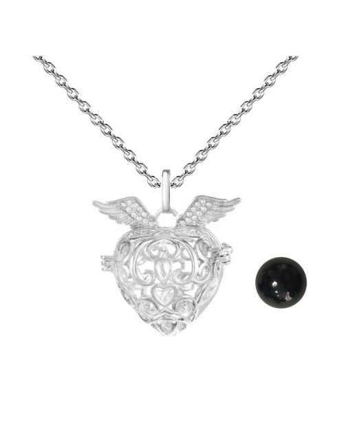 Collar Llamador De Angel Corazon Tribal Cascabel + Estuche