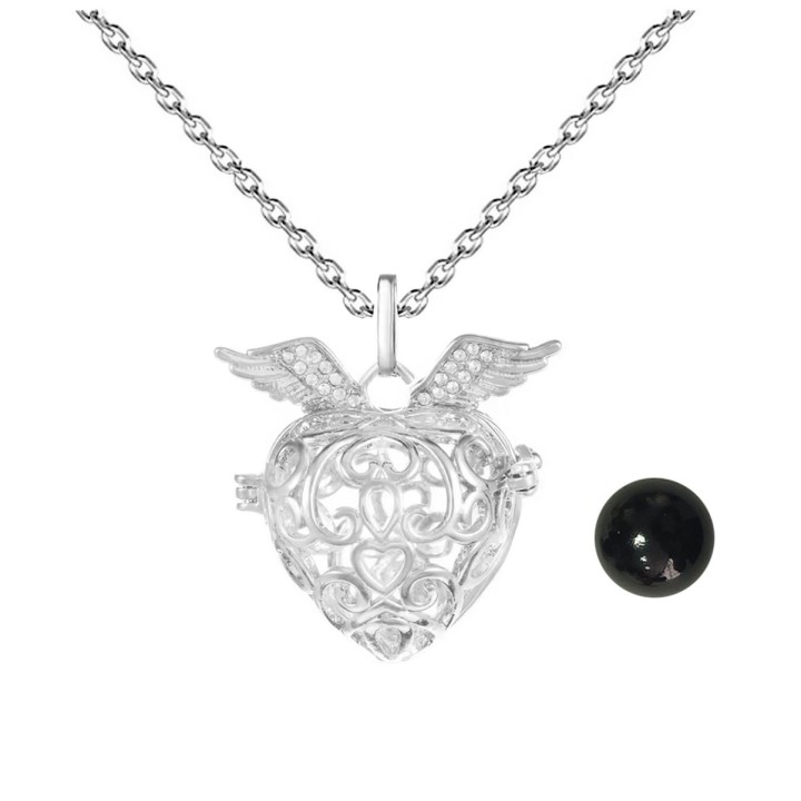 Collar Llamador De Angel Corazon Tribal Cascabel + Estuche