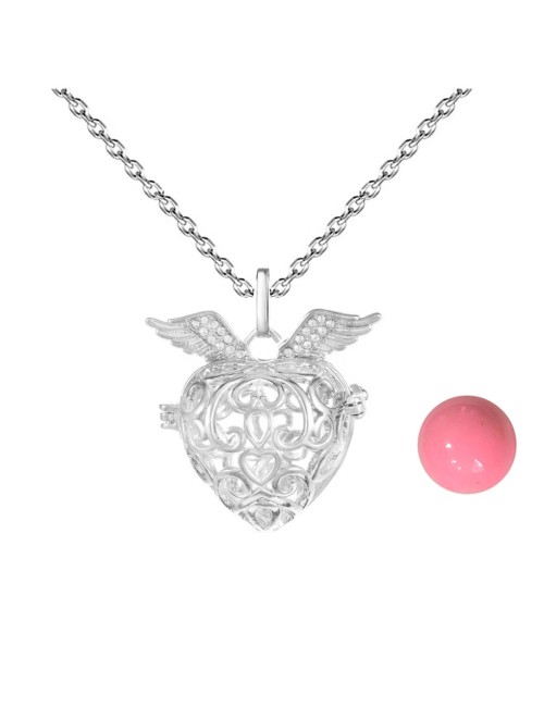 Collar Llamador De Angel Corazon Tribal Cascabel + Estuche