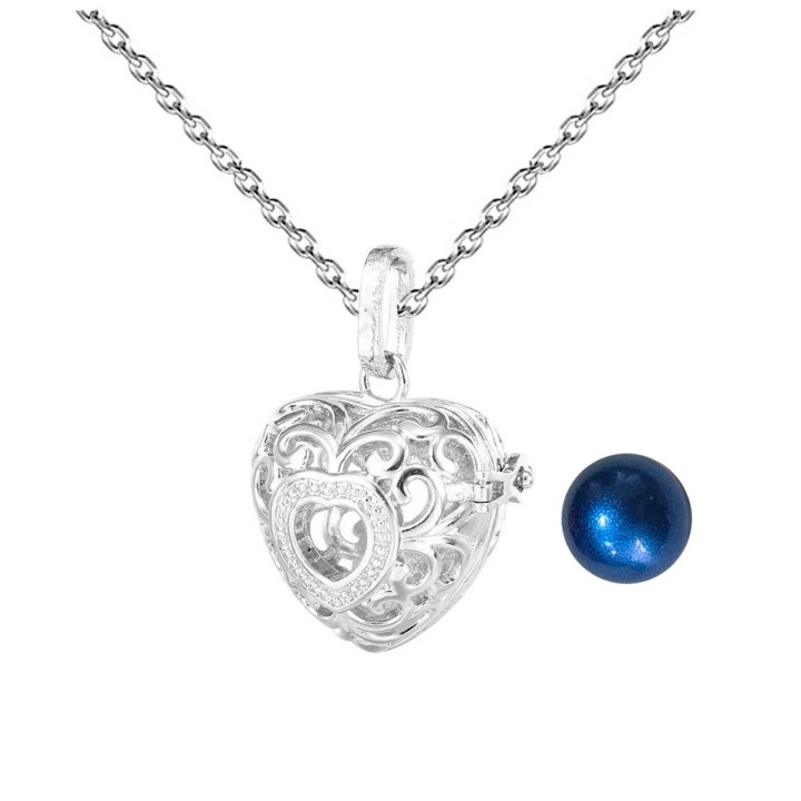 Collar Llamador De Angel Figura Corazon Cascabel + Estuche