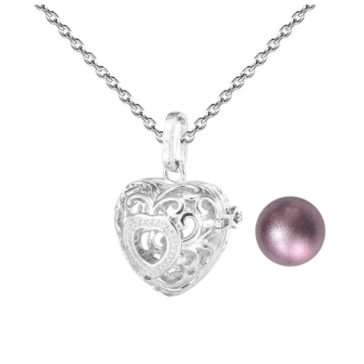 Collar Llamador De Angel Figura Corazon Cascabel + Estuche
